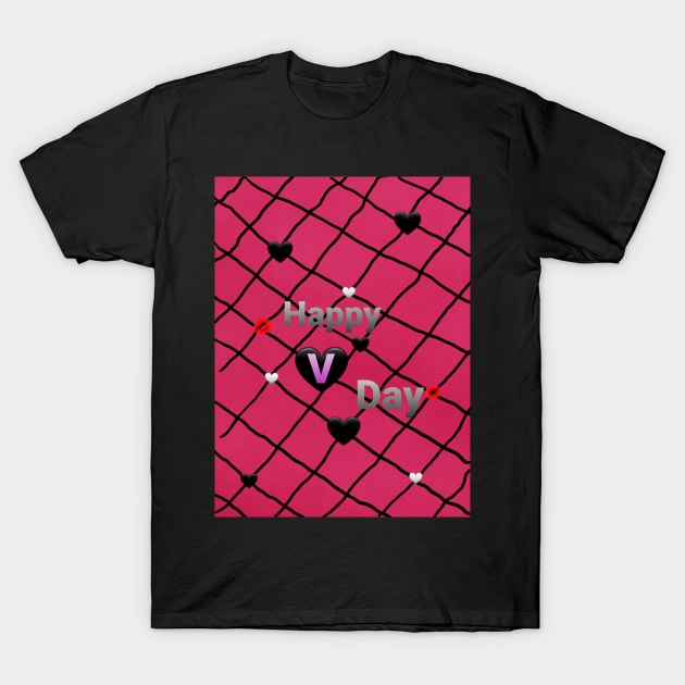 Happy V Day!  Pink w Hearts T-Shirt by DancingCreek